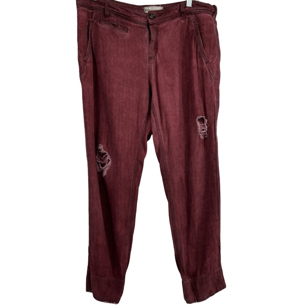 Free People Sz 12 Calla Burgundy Distressed Pants